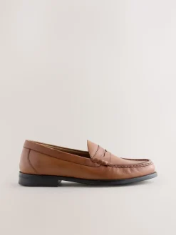 Tan Brown Standard Fit Leather Penny Loafers
