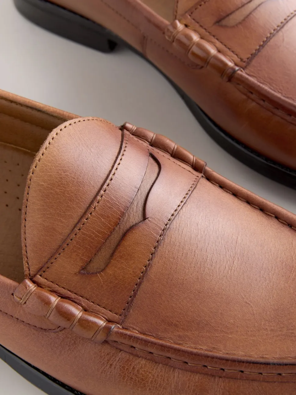 Tan Brown Standard Fit Leather Penny Loafers