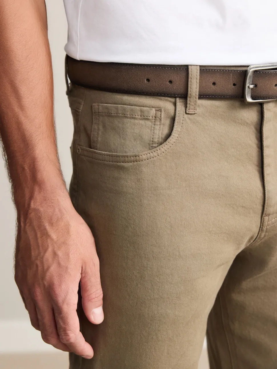 Tan Brown Straight Fit Signature Belted Jeans