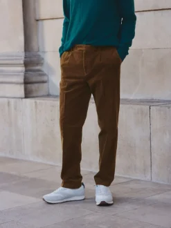 Tan Brown Straight Fit Smart Cotton Rich Cord Trousers