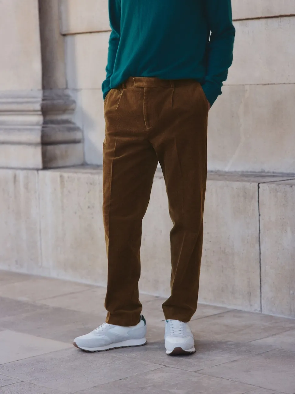 Tan Brown Straight Fit Smart Cotton Rich Cord Trousers
