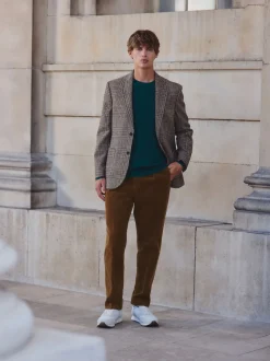 Tan Brown Straight Fit Smart Cotton Rich Cord Trousers