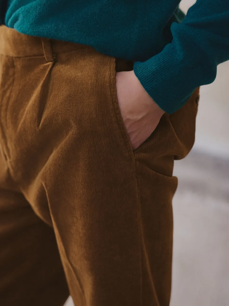 Tan Brown Straight Fit Smart Cotton Rich Cord Trousers