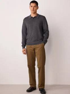 Tan Brown Straight Fit Stretch Chinos Trousers