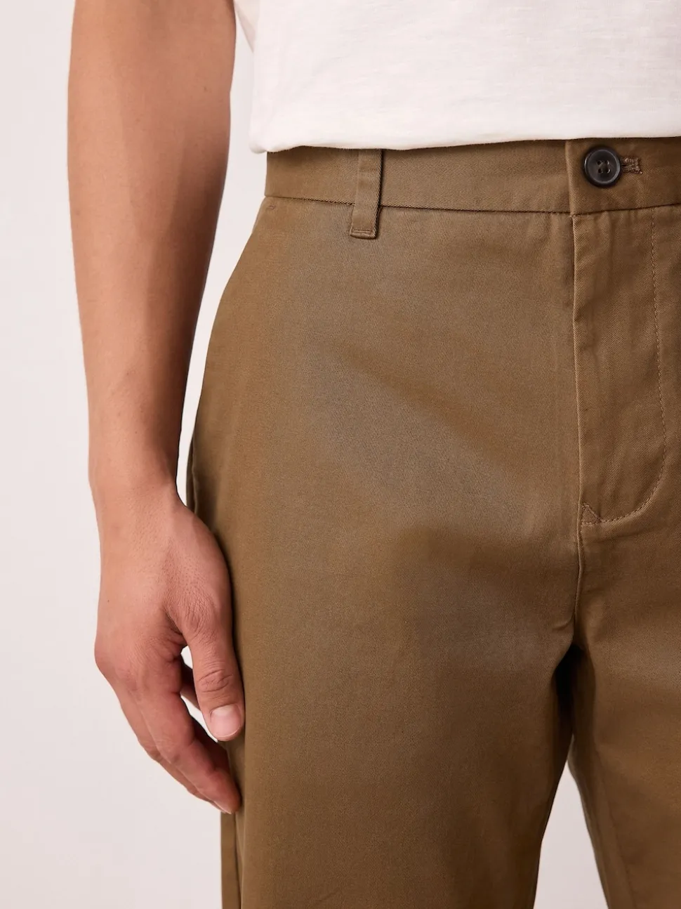 Tan Brown Straight Fit Stretch Chinos Trousers