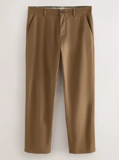 Tan Brown Straight Fit Stretch Chinos Trousers
