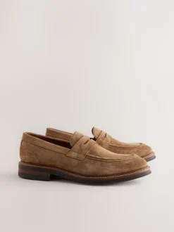 Tan Brown Suede Penny Loafers