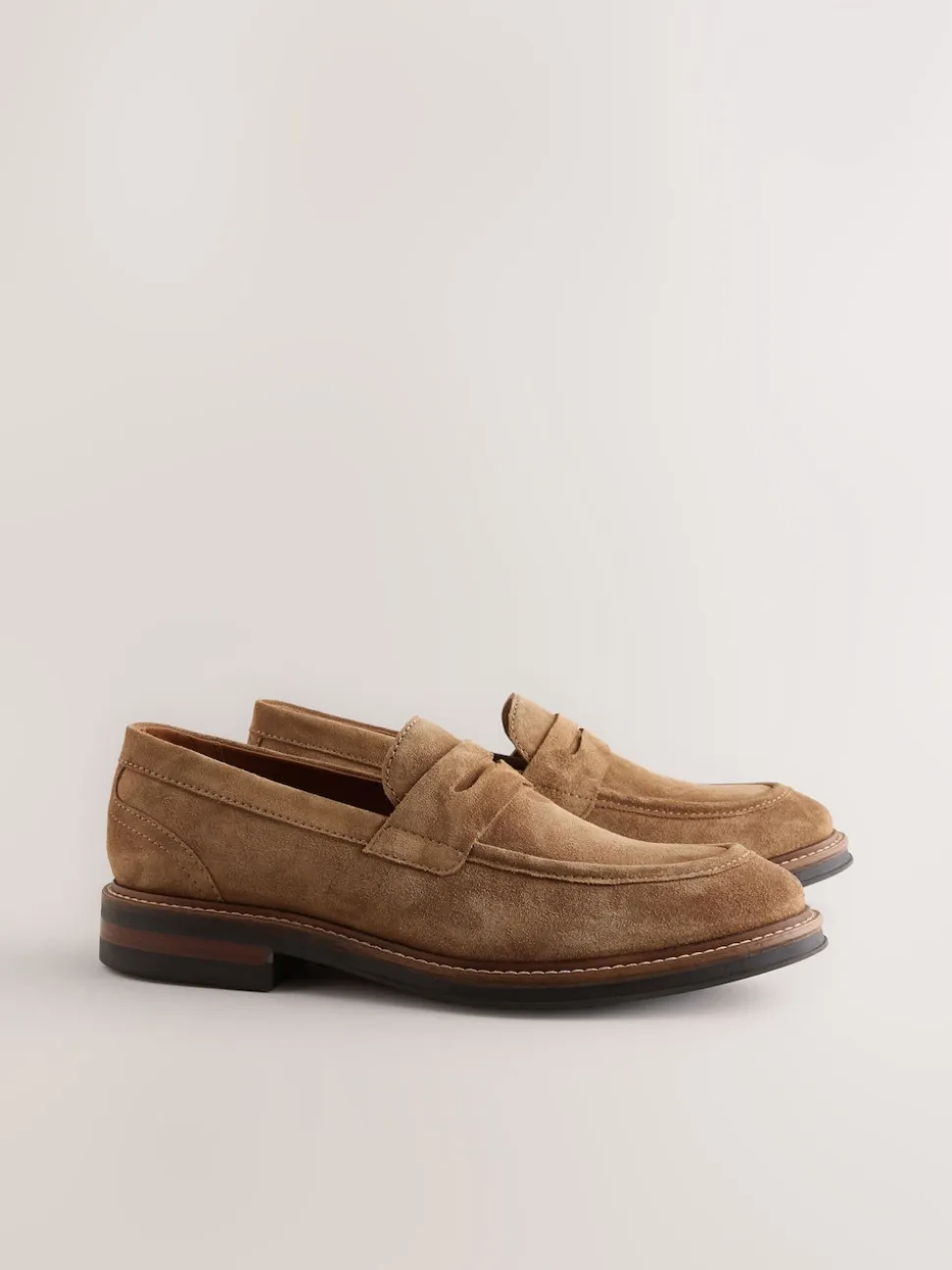 Tan Brown Suede Penny Loafers