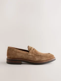Tan Brown Suede Penny Loafers