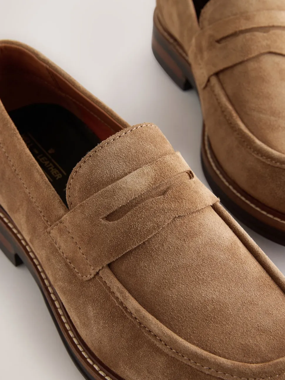 Tan Brown Suede Penny Loafers