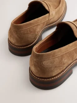 Tan Brown Suede Penny Loafers