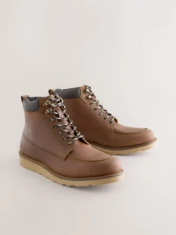 Tan Brown Tall Apron Wedge Boots