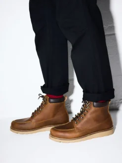 Tan Brown Tall Apron Wedge Boots