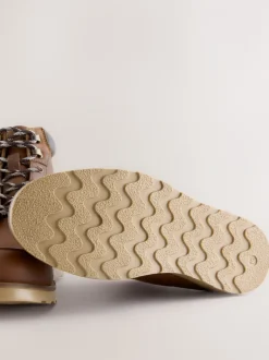 Tan Brown Tall Apron Wedge Boots
