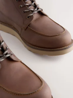 Tan Brown Tall Apron Wedge Boots