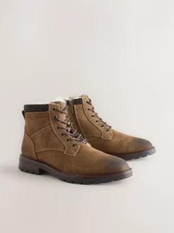 Tan Brown Tall Borg Lined Zip-Up Boots