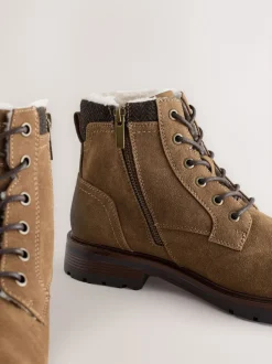 Tan Brown Tall Borg Lined Zip-Up Boots