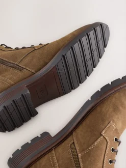Tan Brown Tall Borg Lined Zip-Up Boots