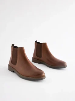 Tan Brown Waxy Leather Chelsea Boots