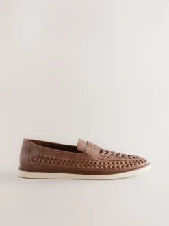 Tan Brown Weave Loafers