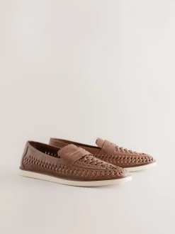 Tan Brown Weave Loafers