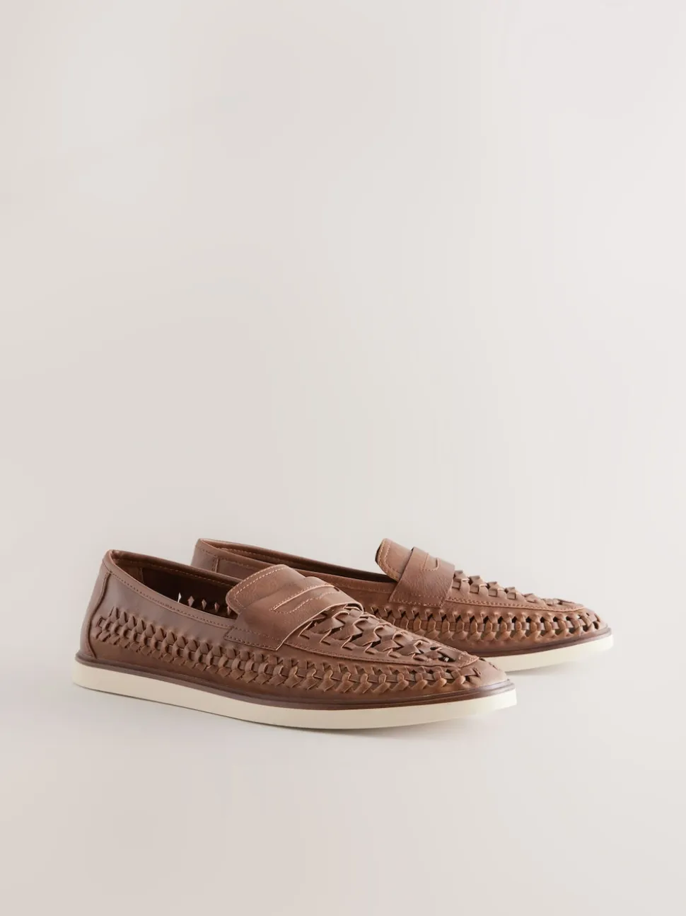 Tan Brown Weave Loafers