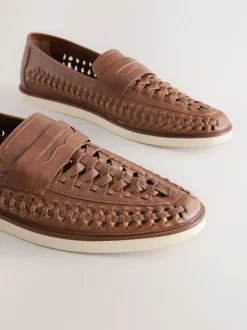 Tan Brown Weave Loafers