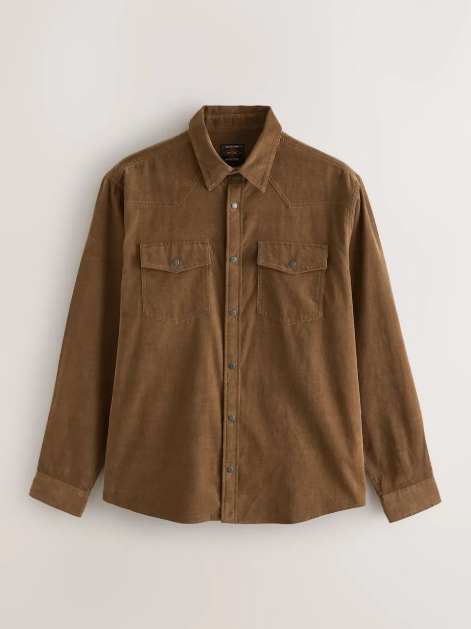 Tan Brown Western Styling Long Sleeve Cord Shirt