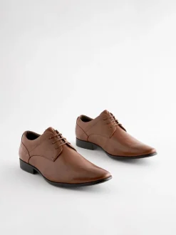 Tan Brown Wide Fit Derby Lace-Up Shoes