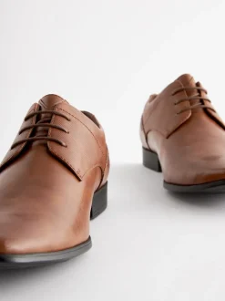 Tan Brown Wide Fit Derby Lace-Up Shoes