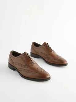 Tan Brown Wide Fit Leather Oxford Brogue Shoes