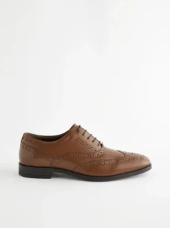 Tan Brown Wide Fit Leather Oxford Brogue Shoes