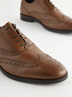 Tan Brown Wide Fit Leather Oxford Brogue Shoes