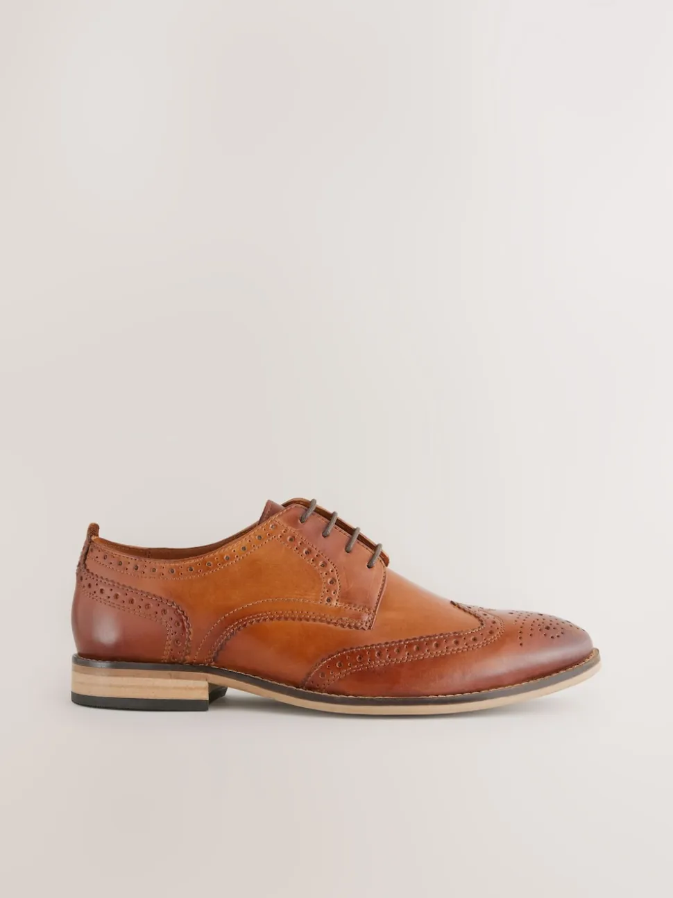 Tan Brown Wide Fit Leather Contrast Sole Brogue Shoes