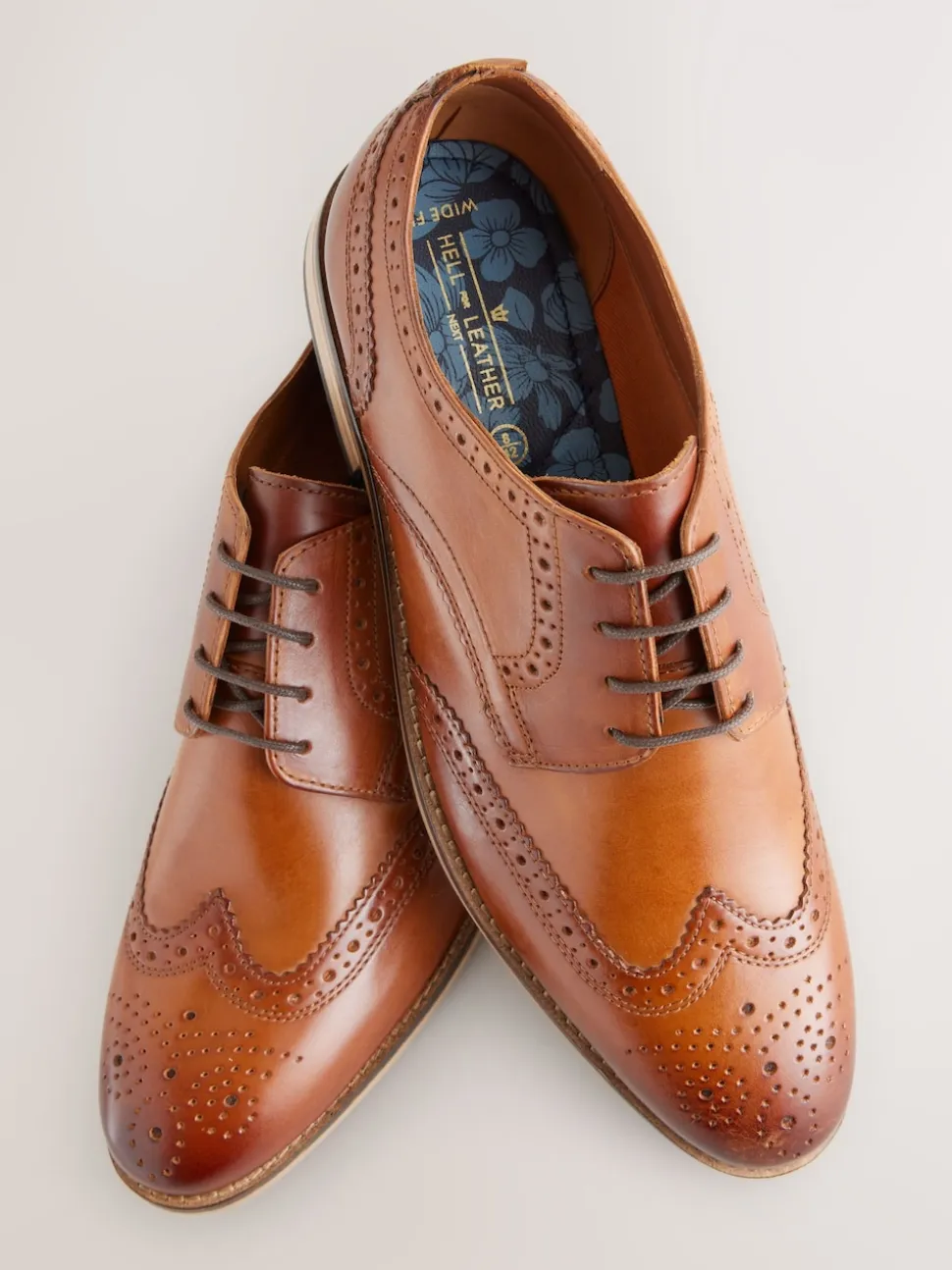 Tan Brown Wide Fit Leather Contrast Sole Brogue Shoes