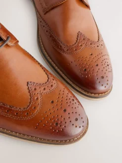 Tan Brown Wide Fit Leather Contrast Sole Brogue Shoes