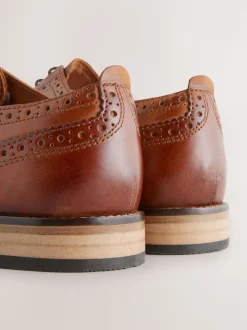 Tan Brown Wide Fit Leather Contrast Sole Brogue Shoes