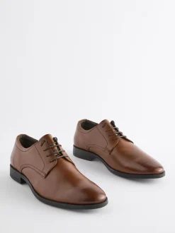 Tan Brown Wide Fit Leather Plain Derby Shoes