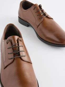 Tan Brown Wide Fit Leather Plain Derby Shoes