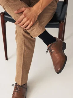 Tan Brown Wide Fit Leather Plain Derby Shoes