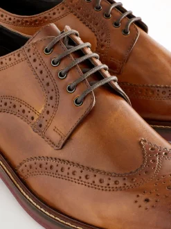 Tan Brown Wide Fit Leather Contrast Sole Chunky Brogues Shoes