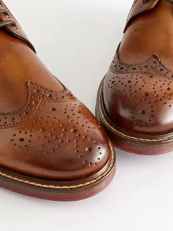 Tan Brown Wide Fit Leather Contrast Sole Chunky Brogues Shoes