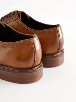 Tan Brown Wide Fit Leather Contrast Sole Chunky Brogues Shoes