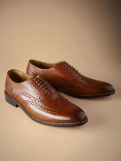 Tan Brown Wide Fit Signature Italian Leather Wingcap Brogue Shoes
