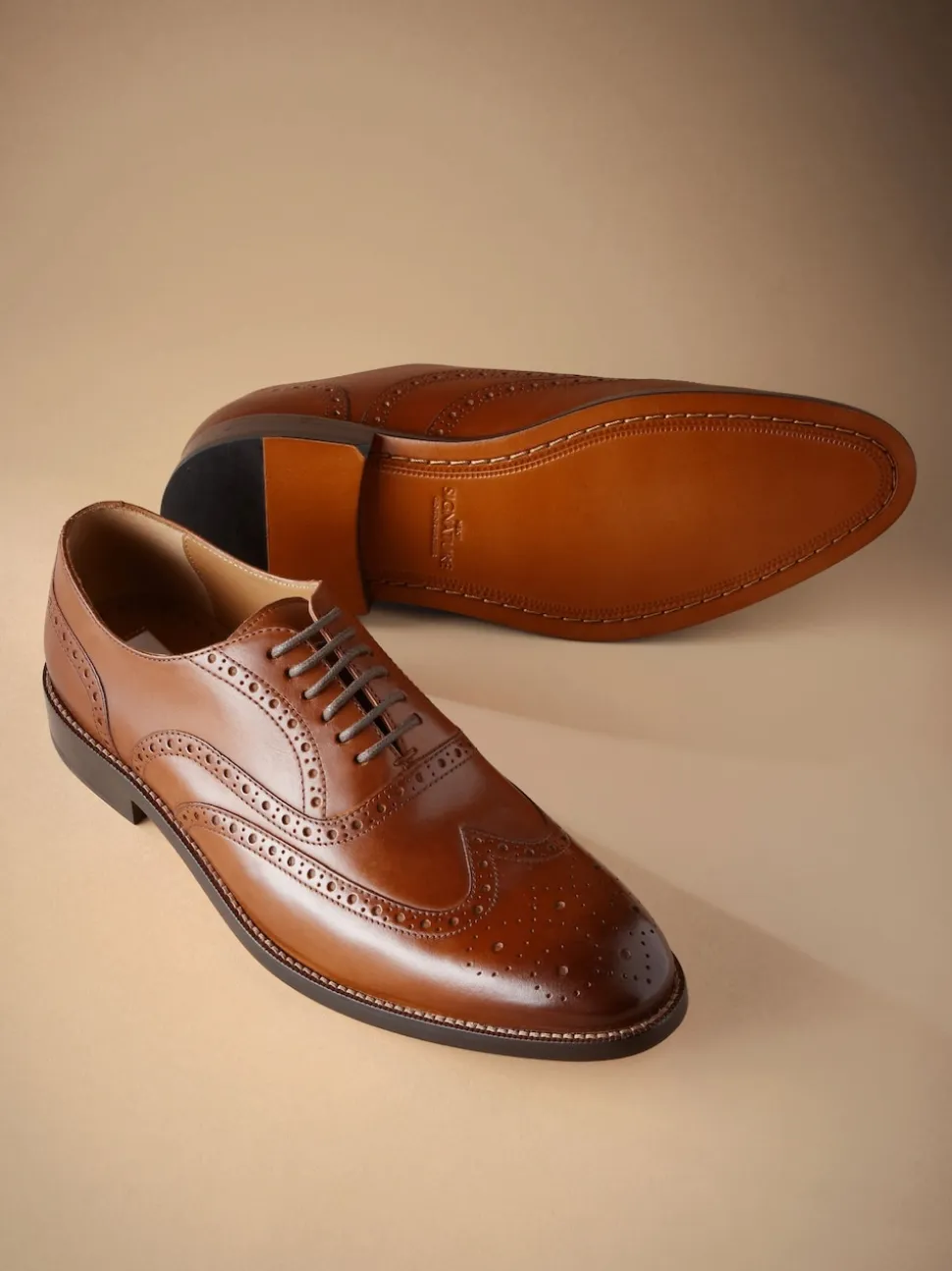 Tan Brown Wide Fit Signature Italian Leather Wingcap Brogue Shoes