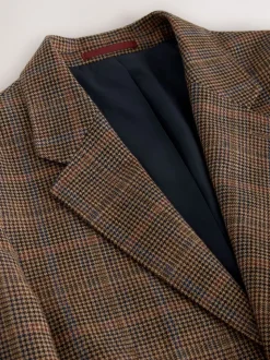 Tan/Red Slim Fit Wool Blend Check Suit Jacket