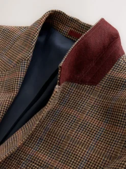 Tan/Red Slim Fit Wool Blend Check Suit Jacket