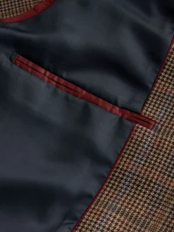 Tan/Red Slim Fit Wool Blend Check Suit Jacket