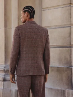 Tan/Red Slim Fit Wool Blend Check Suit Jacket