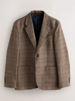 Tan/Red Slim Fit Wool Blend Check Suit Jacket